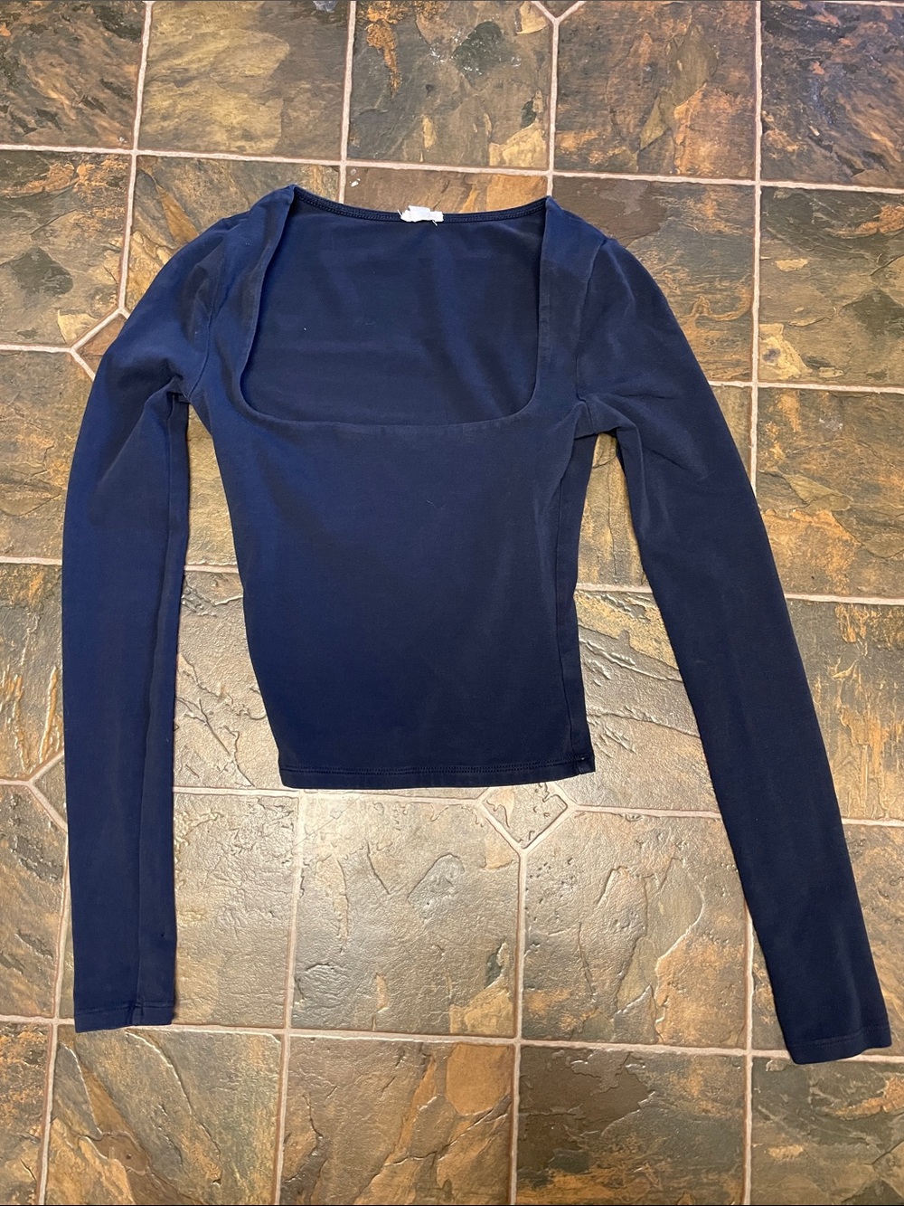 Women’s Navy Square-Neck Long Sleeve Top